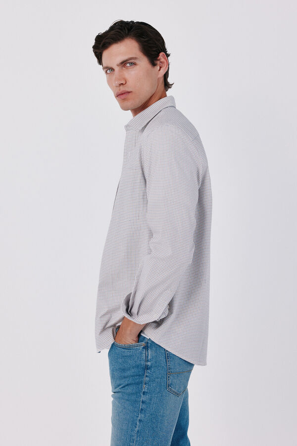 Cortefiel Cotton poplin plaid shirt Ivory