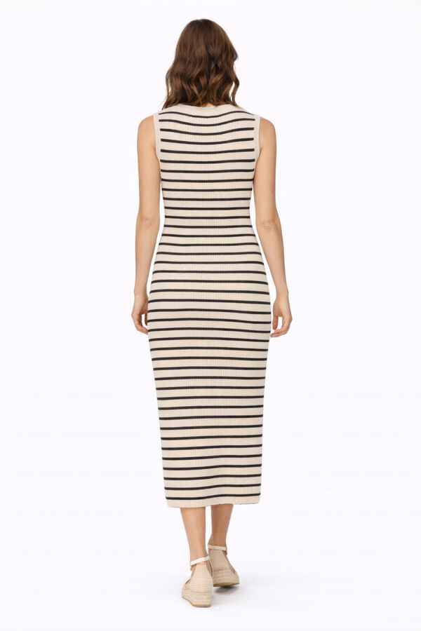Vila Vestido midi canelado sem mangas Ecru