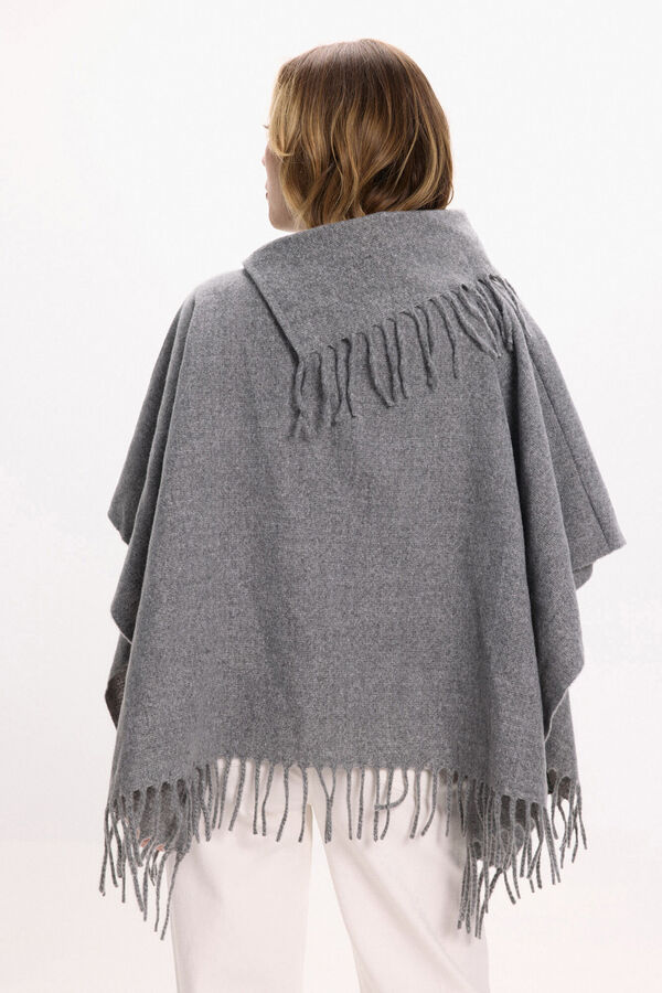 Vila Poncho com franjas Cinzento
