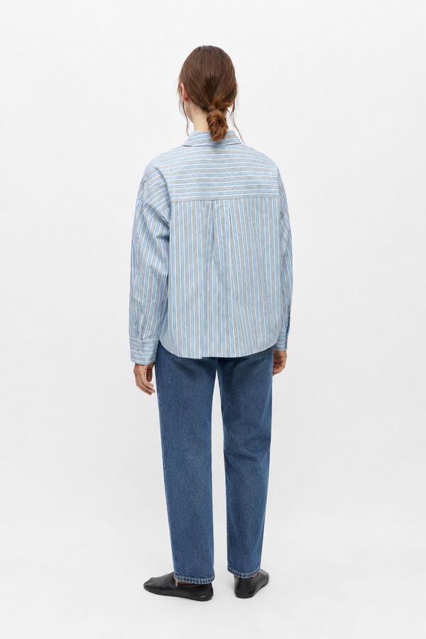 Object Camisa assim&eacute;trica &agrave;s riscas Azul