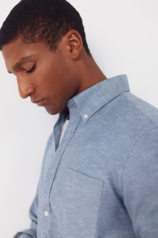 Cortefiel Plain oxford slub shirt Blue