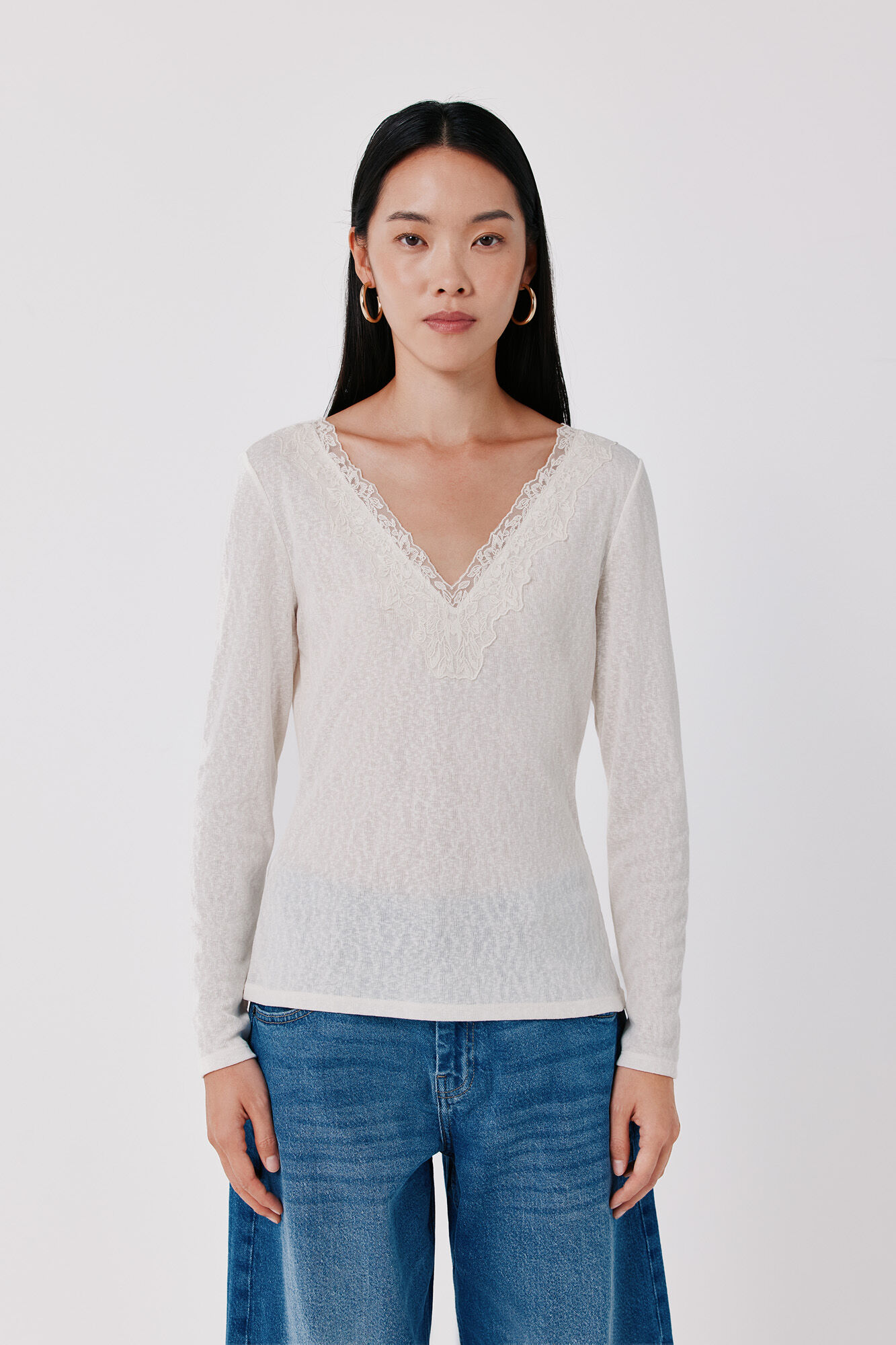 Cortefiel Lace neckline T-shirt