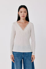 Cortefiel Lace neckline T-shirt Ivory