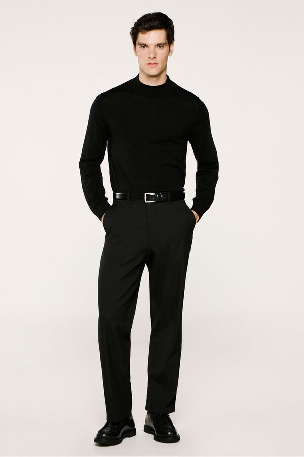 Selected Camisola de gola falsa 100% lã merino. Preto