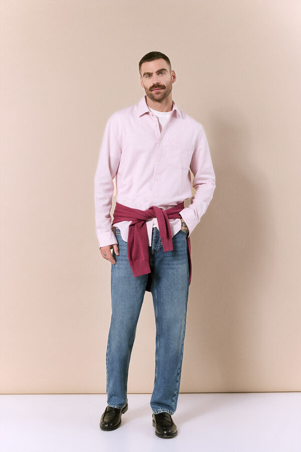 OOTO Camisa em algod&atilde;o e linho &agrave;s riscas Subiu