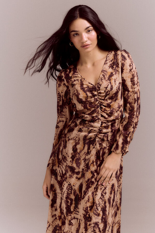 Cortefiel Tie dye print dress Printed brown