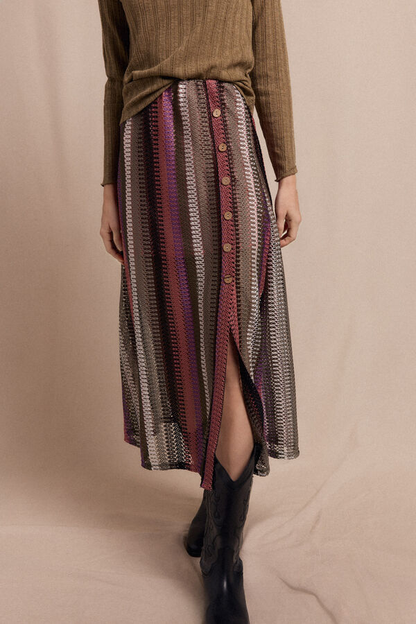 Slowlove Falda capa de punto rayas Estampado rojo