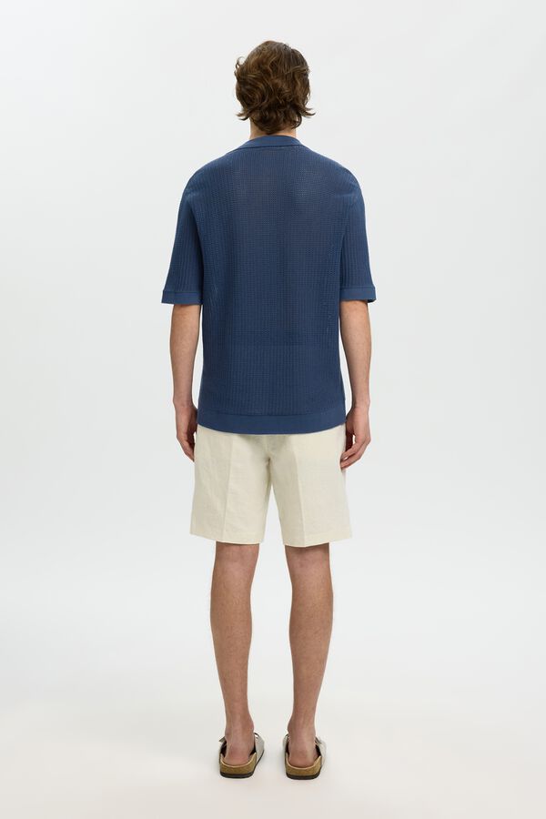 Selected Polo punto tipo c&aacute;rdigan de manga corta Azul