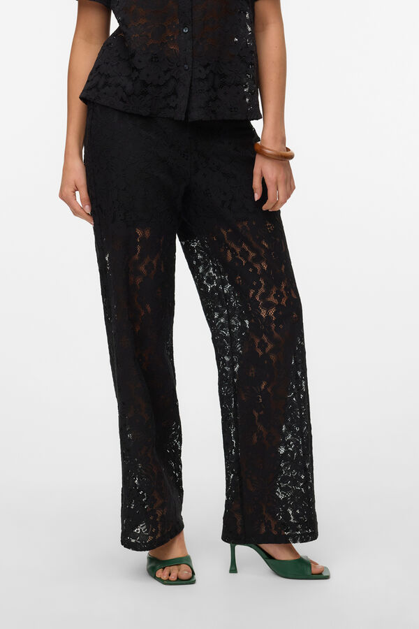 Vero Moda Cal&ccedil;a comprida de renda Preto