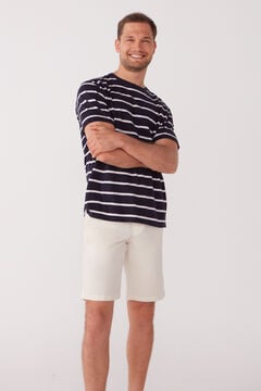 Cortefiel Cotton and linen Bermuda shorts with drawstring waist Beige