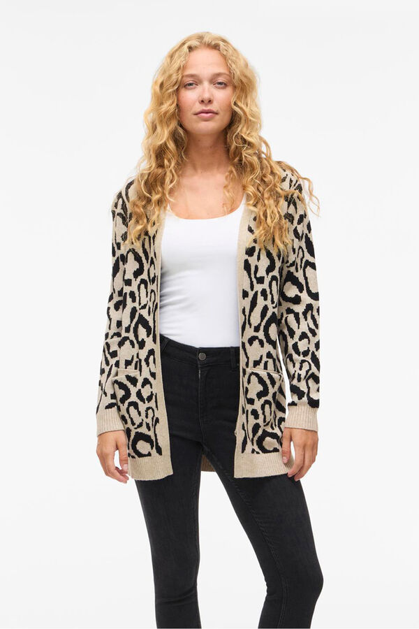 Vila Casaco de malha midi de viscose estampado Castanho