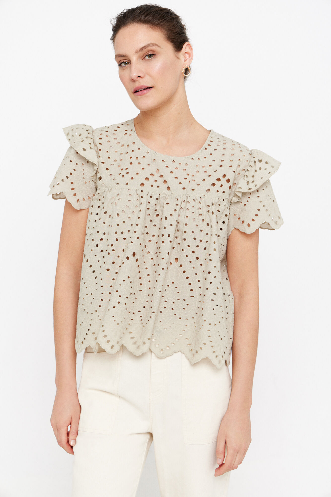Blusa bordada manga corta Blusas de mujer Cortefiel