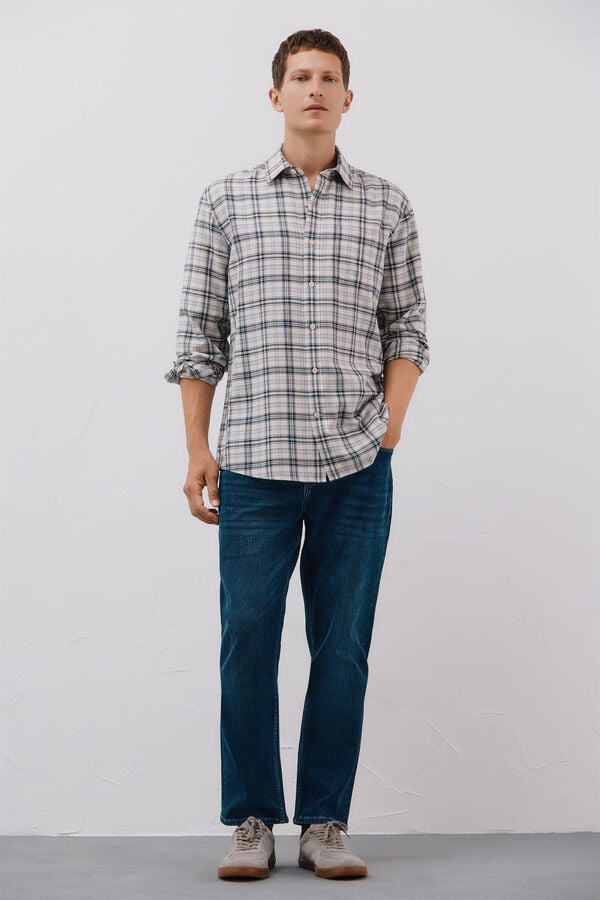 Cortefiel Tencel plaid shirt Ivory