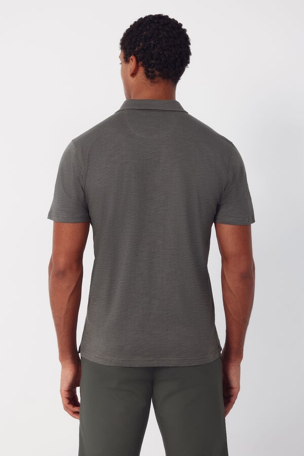 Cortefiel Plain slub polo shirt Kaki