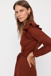 Cortefiel Structured jersey-knit dress with ruffles Brown