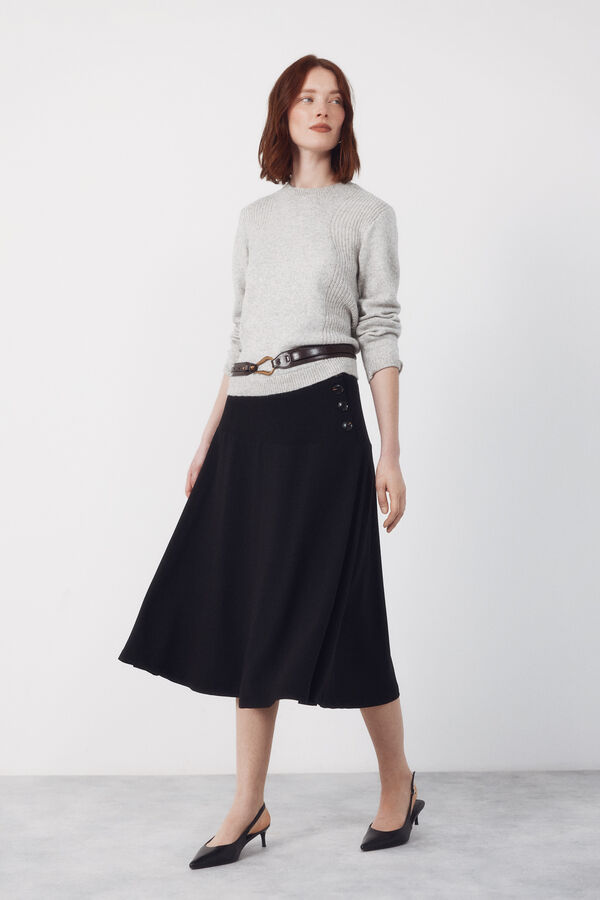 Cortefiel Flared skirt with buttons Black