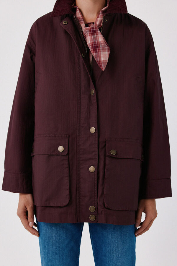 Cortefiel Long waxed parka Maroon