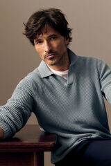 OOTO Camisola gola polo em malha p&eacute;rola Azul