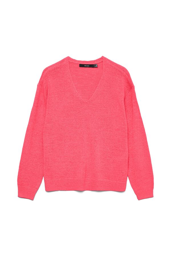 Vero Moda Camisola gola em bico de malha fina Vermelho