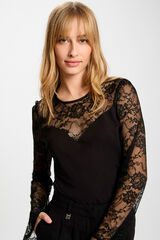 Morgan T-shirt cintada de renda Preto