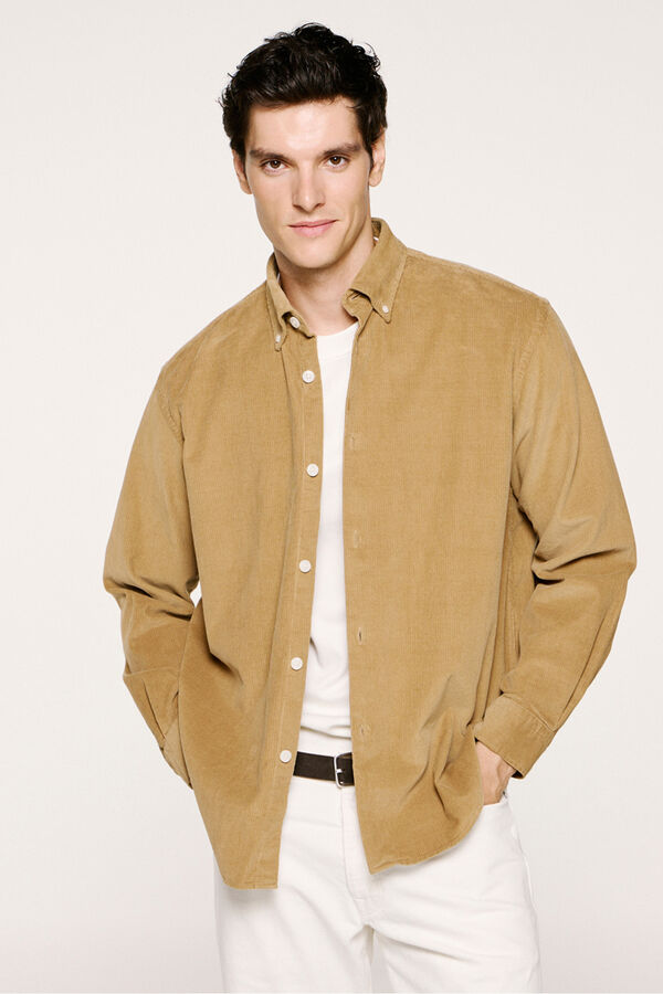 Selected Camisa de veludo cotelê 100% algodão orgânico  Castanho