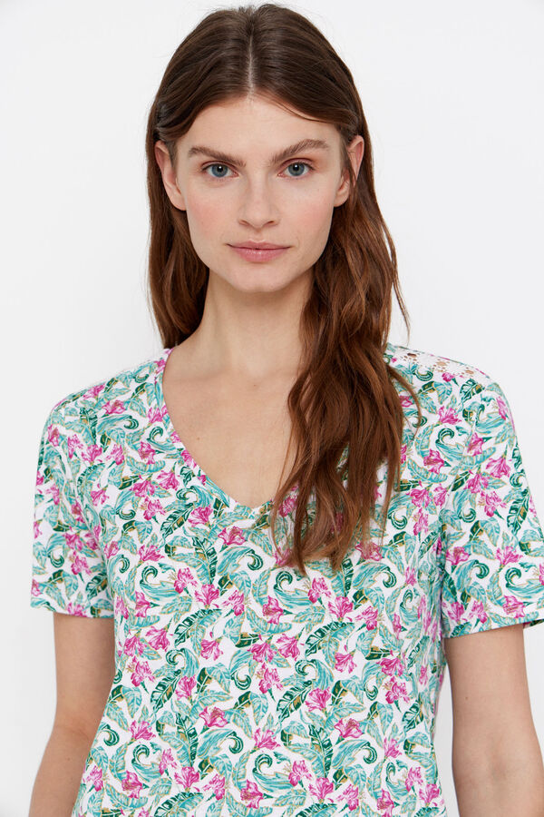 Cortefiel Camiseta cinta floral Natural