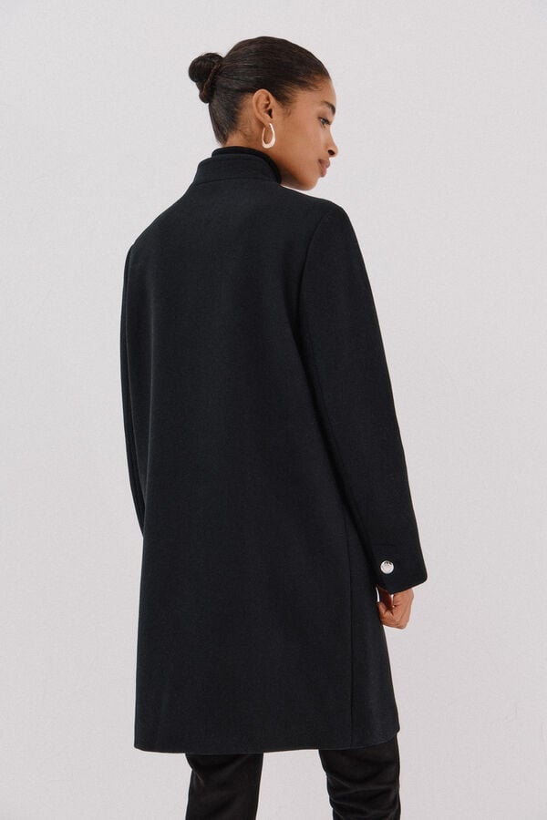 Cortefiel Double-breasted coat with gold buttons Black