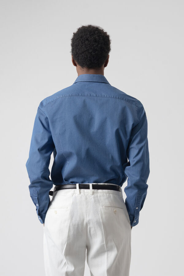 PuroEGO Camisa em denim de algod&atilde;o Azul