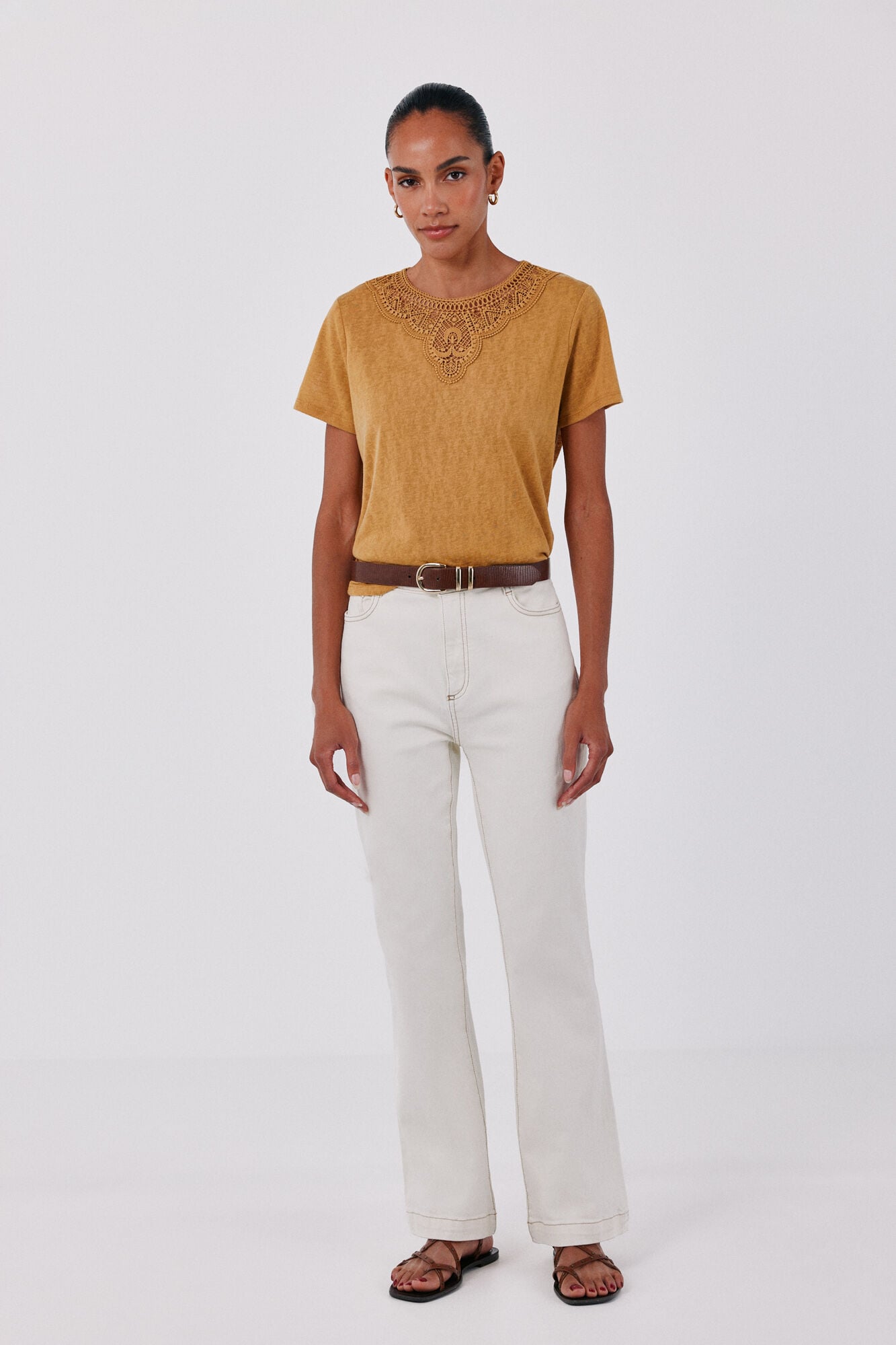 Cortefiel Guipure neckline t-shirt