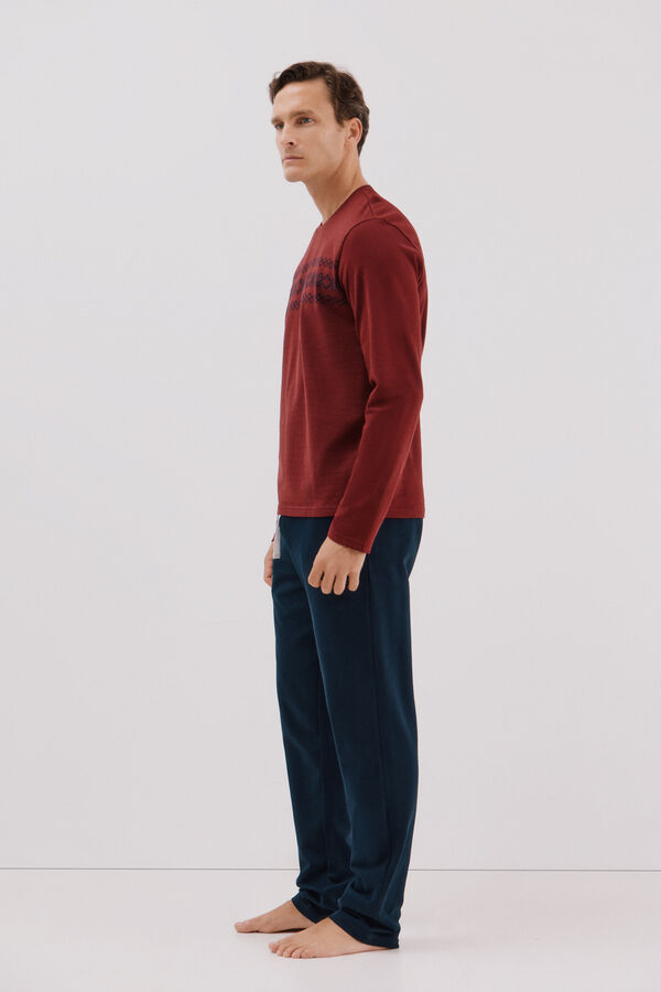 Cortefiel Fleece jersey-knit pyjamas set Maroon