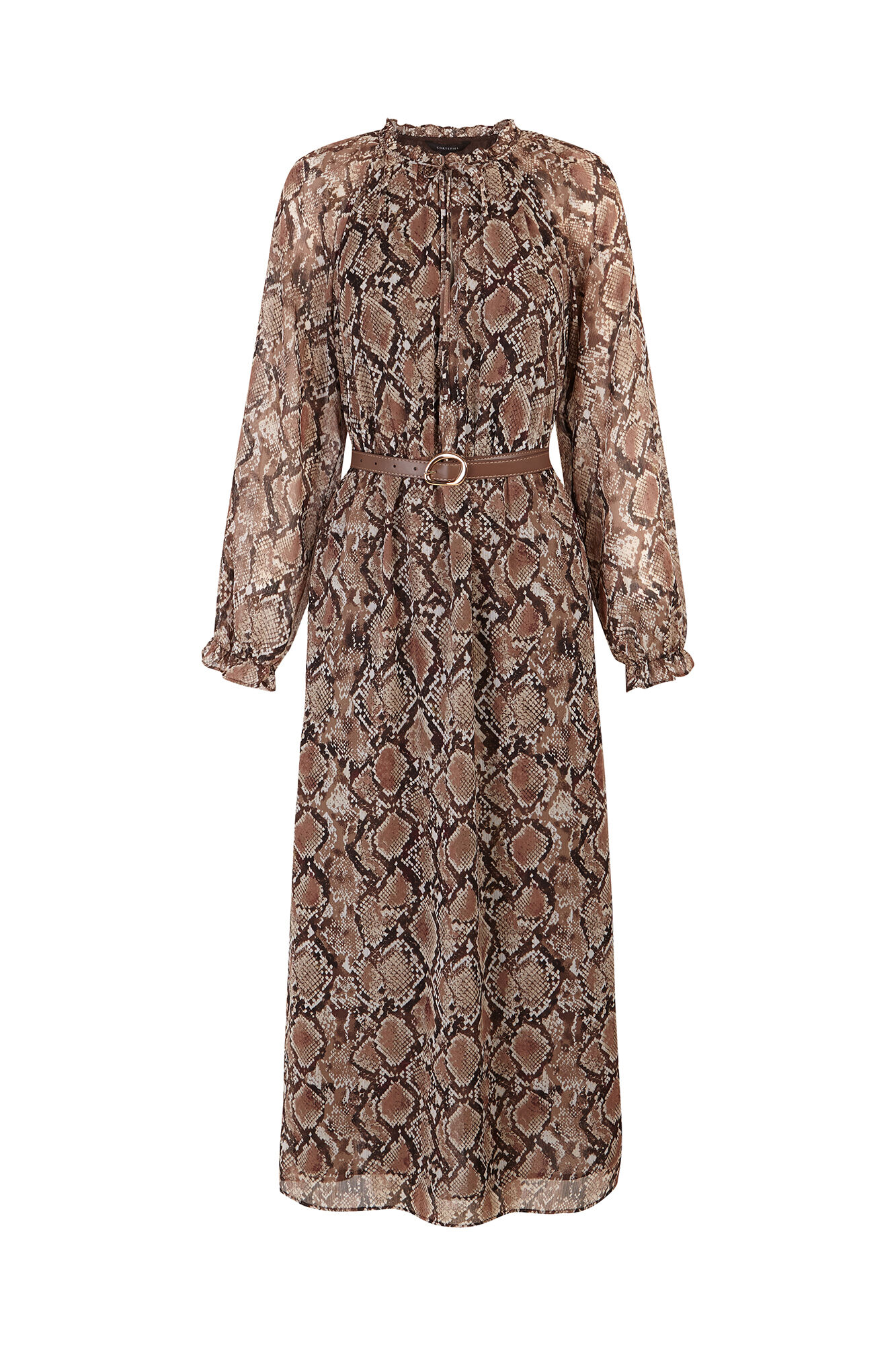 Cortefiel Printed fluid dress with belt