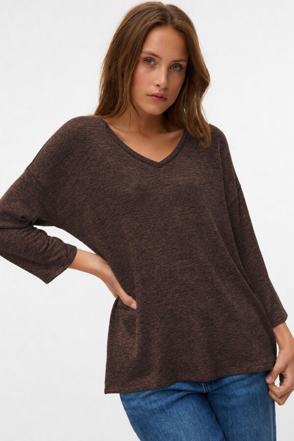 Vero Moda Camisola mesclada gola em bico Castanho