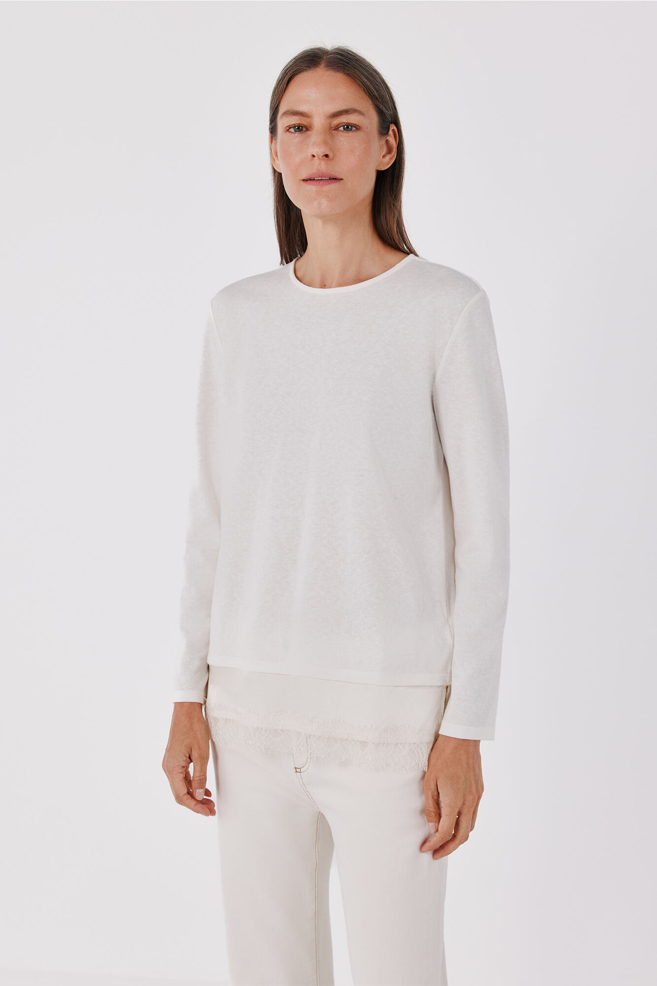 Cortefiel Plain hem T-shirt with lace detail
