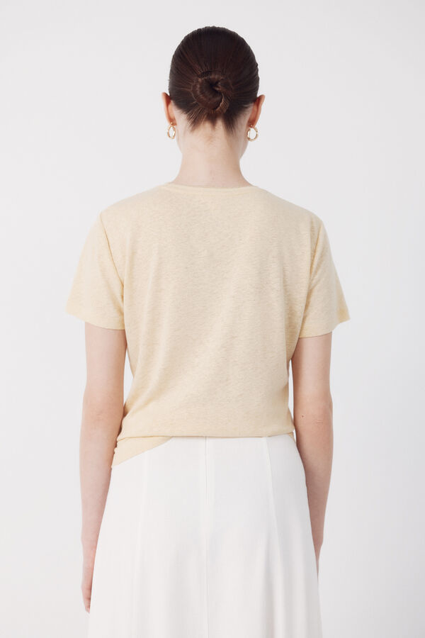 Cortefiel Camiseta lino escote lurex Amarillo