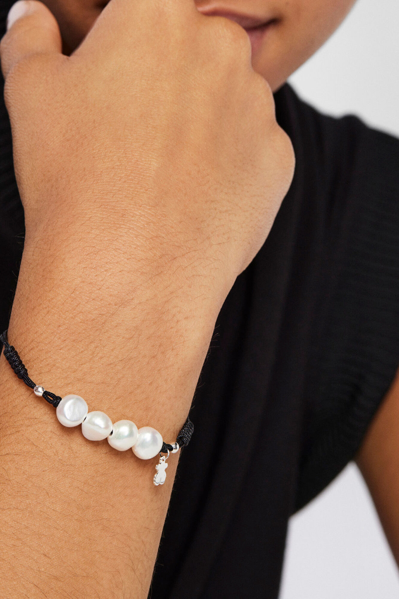 Tous Pulsera de cord&oacute;n, plata y perlas cultivadas