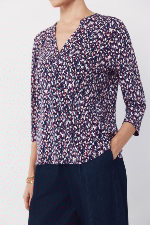 Cortefiel Basic top with mandarin collar Multicolour