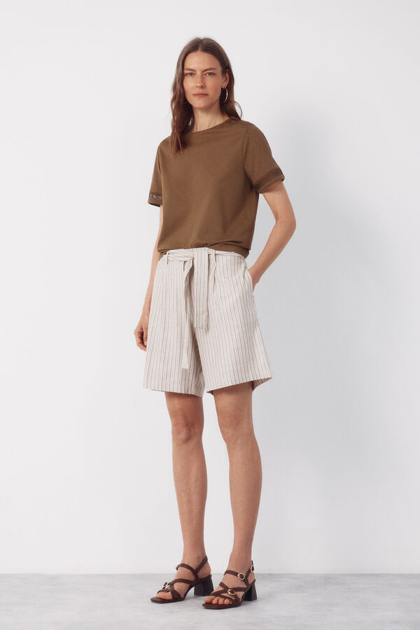 Cortefiel Hemstitch detail t-shirt Kaki