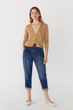 Cortefiel Short ribbed jersey-knit cardigan Nude