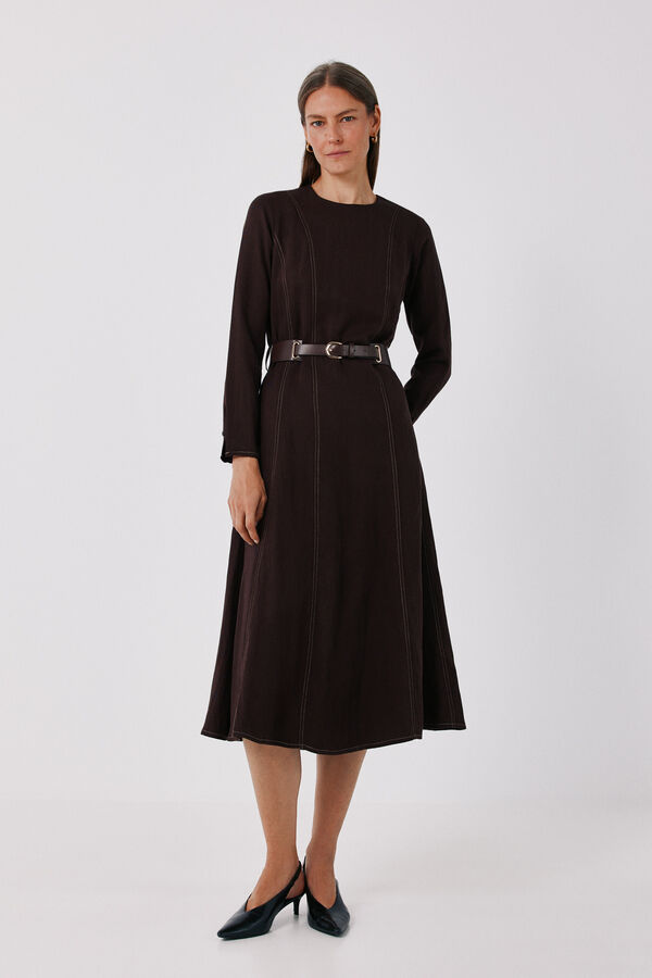 Cortefiel Long dress with seams Dark brown