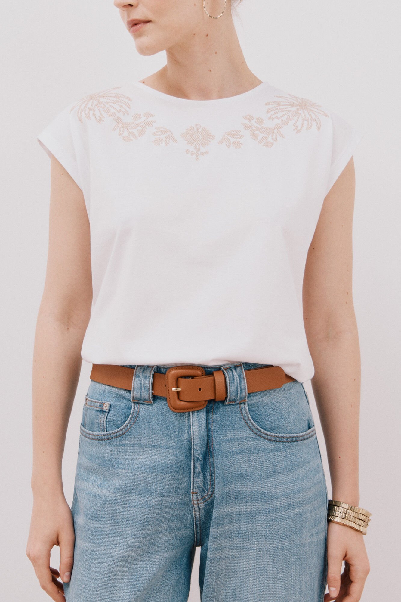 Cortefiel Printed and embroidered sleeves T-shirt