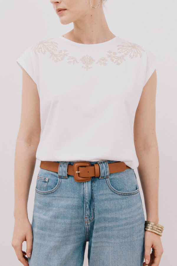 Cortefiel Printed and embroidered sleeves T-shirt White
