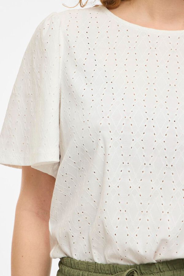 Vila Short sleeve openwork top White