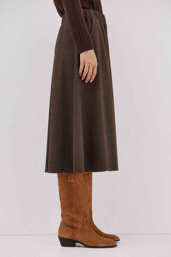 Cortefiel Flared jersey-knit skirt Printed beige