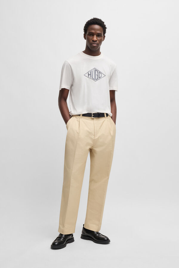 HUGO Camiseta de malha de algodão com bordado de logo geométrico Ecru