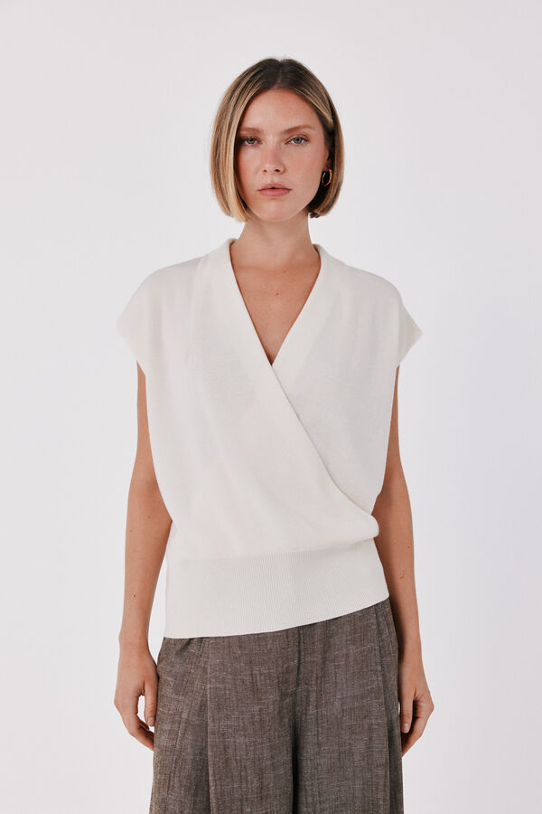 Cortefiel Draped knit top Ivory