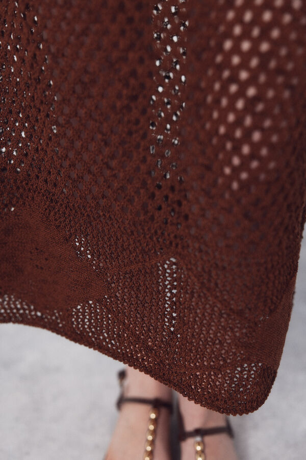 Cortefiel Midi jersey-knit skirt Dark brown