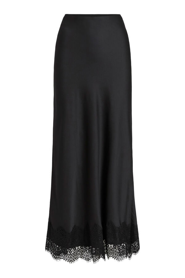 Vila Saia midi acetinada em renda Preto