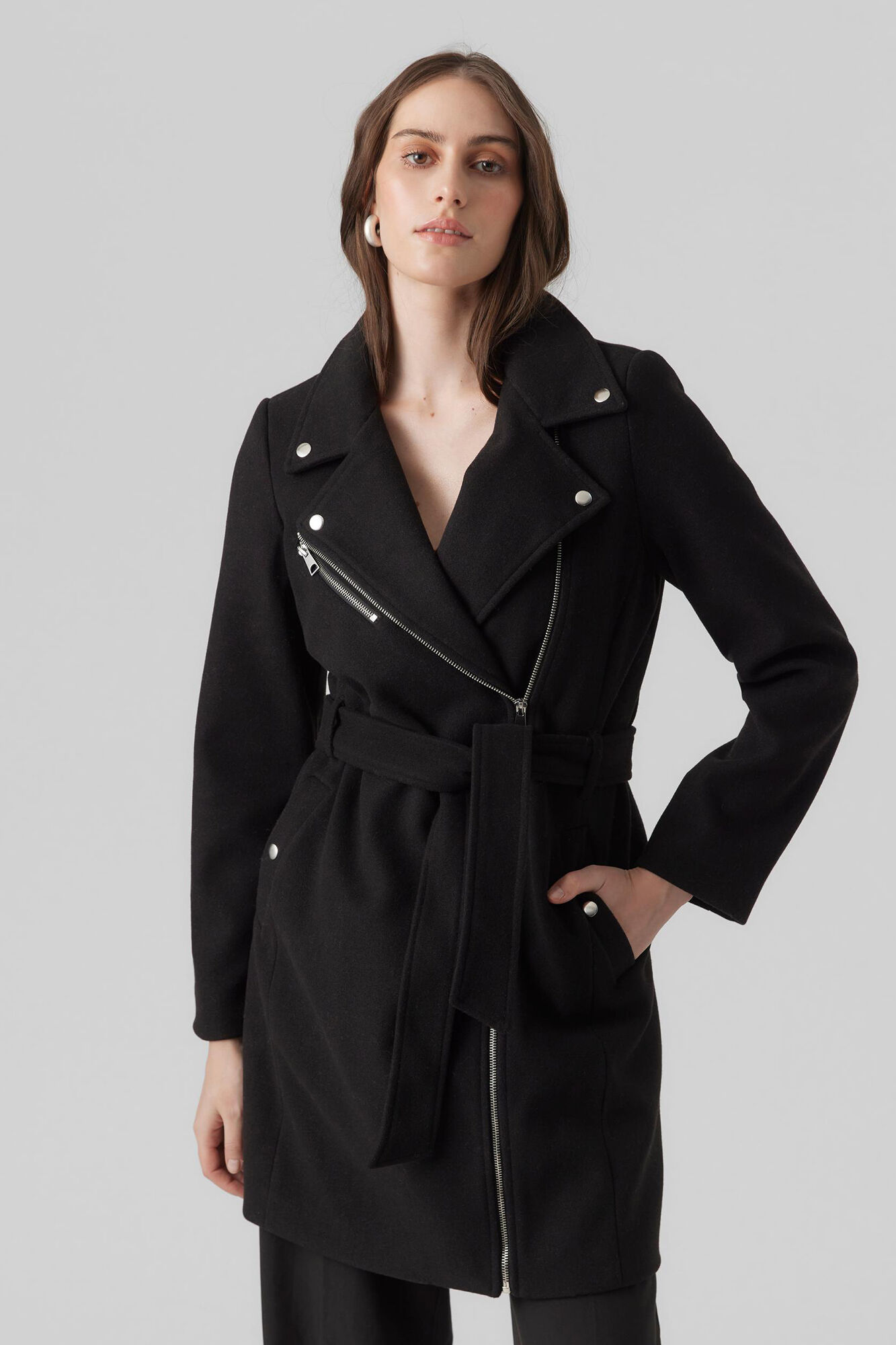 Women s biker style coat with waist belt Women s coats and