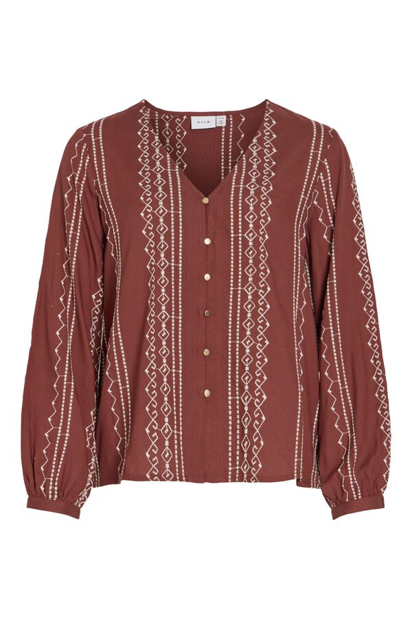 Vila Embroidered long sleeve blouse Maroon