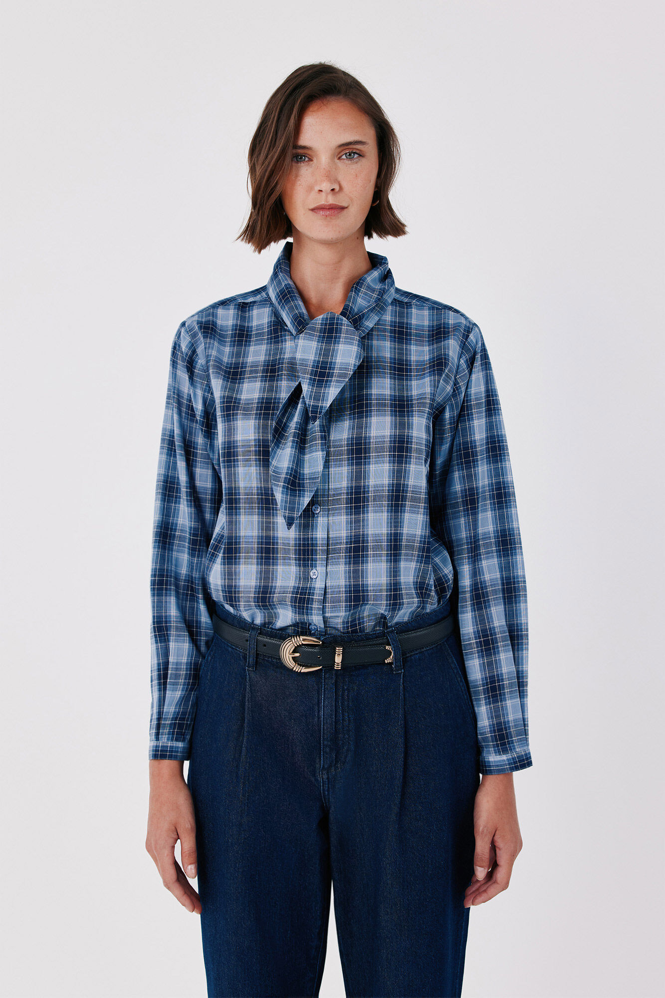 Cortefiel Plaid tie shirt